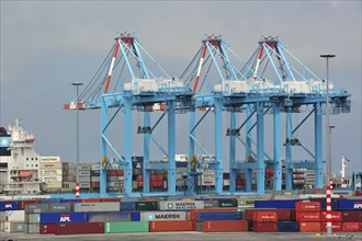 Container terminal cranes in the port of Zeebrugge, Belgium, Europe