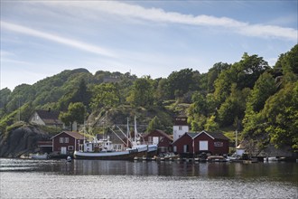 Nesvåg Museum, harbour with boats, Sokndal, Rogaland, Norway, Europe