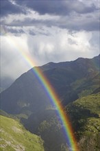 Rainbow over the Mölltal, Moelltal valley, Hohe Tauern National Park, Carinthia, Kärnten, Austria,