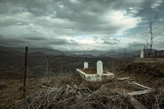 Grave in a Muslim cemetery, Gjinar, Elbasan Mountains, Albania, Europe