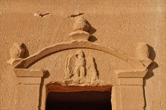 Detail of a Nabataean tomb at the rock Qasr Al-Bint, Hegra or Madain Salih, AlUla region, Medina