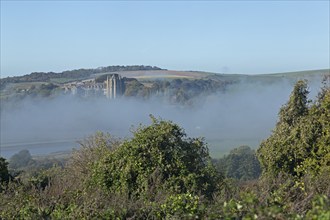 High Fog over Valley of River Adur, Lancing College, Shoreham by Sea, South Downs, West Sussex,