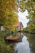 Historic water mill, Düstermühle on the river Dinkel, Legden, Münsterland, North Rhine-Westphalia,