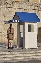 ATHENS, GREECE, MAY 20, 2010: Presidential ceremonial guard Evzone in front of the Monument of the