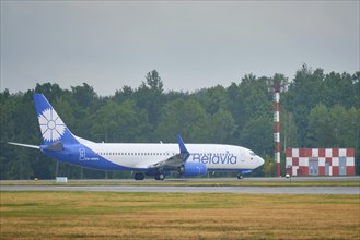 MINSK, BELARUS, JUNE 15, 2018: Belavia belarusian airlines flight Boeing 737-800 plane taxi on