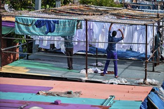 MUMBAI, INDIA, OCTOBER 31, 2019: Dhobi Ghat (Mahalaxmi Dhobi Ghat) is open air laundromat lavoir in