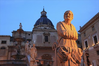 In the old town of Palermo, in Piazza Pretoria, fountain figure of the Fontana Pretoria and the