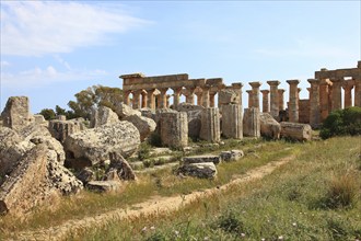 Selinunte, Temple E and tombs in the archaeological site of Selinunte, Trapani Province, Sicily,