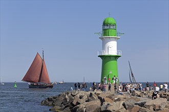 Sailing ship, pier light, Unterwarnow, Hanse Sail, Warnemünde, Rostock, Mecklenburg-Western