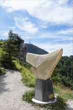 Sculpture on the Nockstein with a view of the Gaisberg, Osterhorn Group, Flachgau, province of