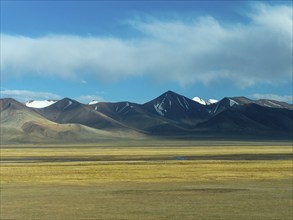 Mountain landscape and vast plains in the highlands of Tibet, China, Asia