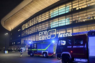 Fire brigade operation in front of the PreZero Arena, Sinsheim, Baden-Württemberg, Germany, Europe