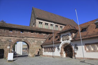 In the historic centre of Nuremberg, view through the Carthusian Gate to the Street of Human