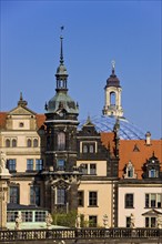 Dresden old town, view from the Zwinger to the Residenzschloss with the transparent dome of the