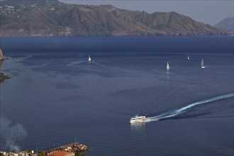 Jetty, hydrofoil, hydrofoil, sailboats, Lipari, Rinella, south coast, Salina, Aeolian Islands,