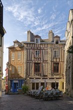 Renovated half-timbered house and restaurant on Rue des Orfevres in the old town of Vannes,