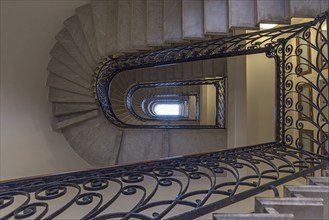 Staircase around 1900 with a wrought-iron banister, in a residential building, Genoa, Italy, Europe