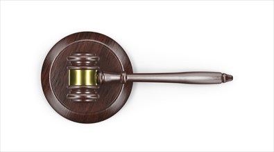 Overhead of a law gavel isolated on a white background