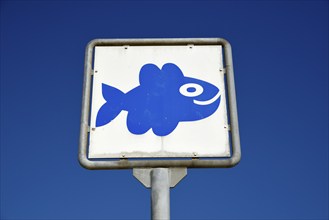 Sign at the beach near Ouddorp, Fish, Province South Holland, Netherlands