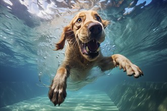 Labrador Retriever diving in a pool, AI Generated