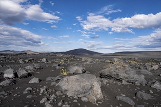 Volcanic rocks and lava sand, volcanic landscape, barren landscape, Vatnajökull National Park,