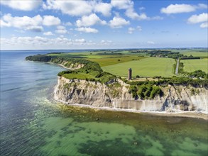 Aerial view of Cape Arkona with chalk cliffs and bearing tower, Putgarten, Rügen Island,