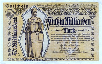 Emergency money, 50 billion marks, inflation 1923, Plauen, Saxony, Germany, Historic, digitally