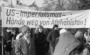 Afghans and some Germans demonstrated against US interference in Afghanistan on 19.01.1980 in Bonn,