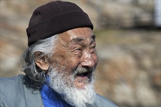 Portrait of elderly Inuit man from Uummannaq, North-Greenland, Greenland, North America