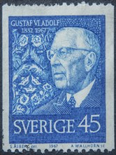 King Gustaf VI Adolf, 1882-1973, king of Sweden, portrait on a Swedish post stamp