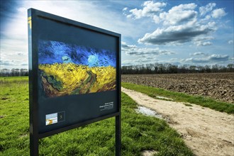 Auvers-sur-Oise. Panel located at the place where Van Gogh's famous painting called The Cornfield