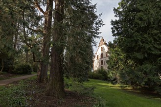 Castle park with view of the Grand Ducal Palace, Neo-Renaissance, spa town Badenweiler, Black