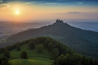 Hohenzollern Castle, sunset, Hechingen, Swabian Alb, Baden-Württemberg, Germany, Europe