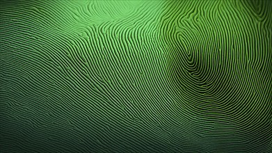 Fingerprint background dominated by swirl patterns in green hues, AI generated