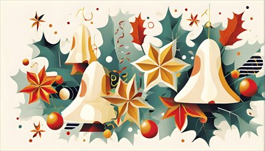 Abstract mix of traditional Christmas symbols arranged in a vibrant modern style, AI generated