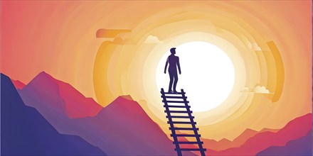 Vector illustration of a person going upstairs as symbol for self growth and personal development,