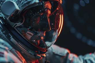 Close up of man in astronaut suit with helmet. Generative Ai, AI generated