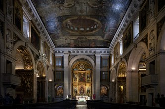 Interior view, nave, choir, coffered ceiling, ceiling painting, ceiling, church Igreja de São