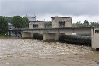 Symbolic image Extreme weather, global warming, climate change, floods, barrage on the Neckar