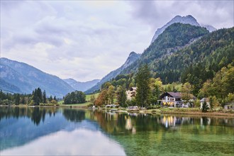 Hintersee in autumn colours, Ramsau, Berchtesgaden National Park, Berchtesgadener Land district,