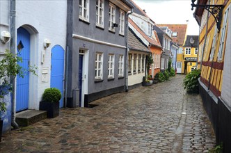 Cobbled street in the old town of Aalborg, Jutland, Denmark, Scandinavia, Europe