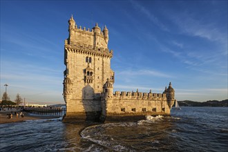 Belem Tower or Tower of St Vincent, famous tourist landmark of Lisboa and tourism attraction, on