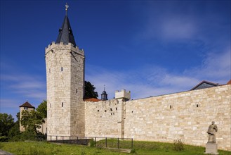 Historic fortifications, with inner woman's gate and St Mary's Church