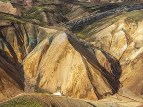 Colorful rhyolite mountains, lava field below mt. Brennisteinsalda, Landmannalaugar, Fjallabak