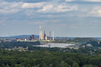 View from the Rheinpreußen spoil tip to the industry on the Rhine near Duisburg, Moers, North