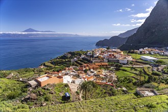 View from the Mirador de Abrante viewpoint to Agulo and the island of Tenerife, La Gomera, Canary