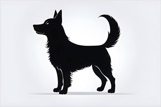 Abstract black icon of a charming dog, illustration on white background, AI generated