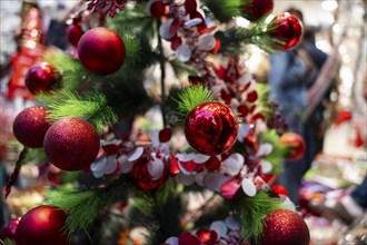 Christmas decoration items displayed for sell at a stall, ahead of Christmas on December 22, 2024