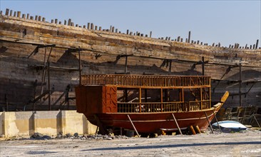 Wooden ship on the pavement, Dubai, United Arab Emirates, Middle East, Asia