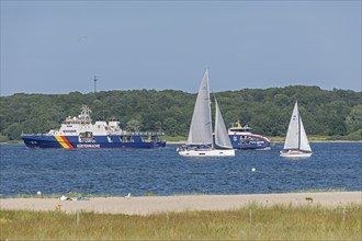 Boats, coastguard, ferry, sailing boats, Kiel Week, Falckensteiner Strand, Kiel Fjord, Kiel,